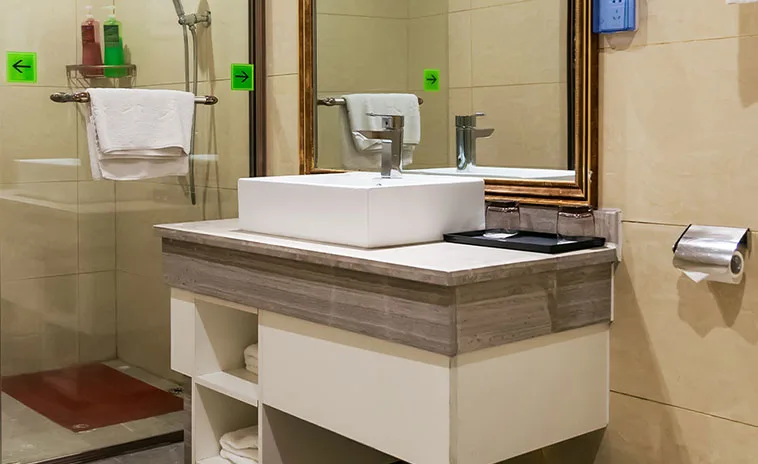 Solid surface bathroom sink with vanity countertop
