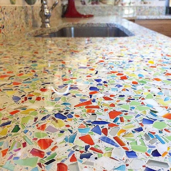 Recycled glass kitchen countertop