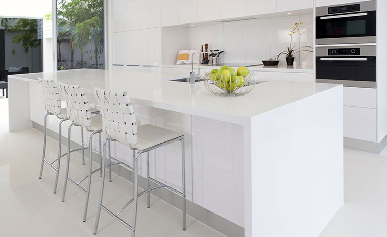 Solid surface white kitchen countertop