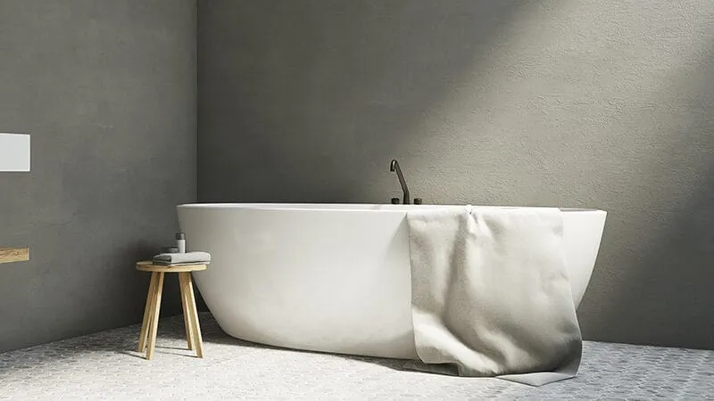Gray bathroom with sink and tub