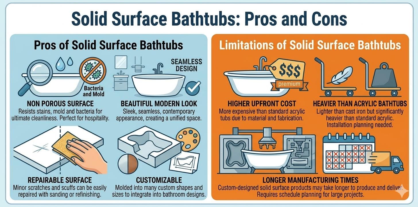 Materiales comunes para bañeras en 2026: Ventajas, desventajas y consideraciones de costos para proyectos comerciales 06 MATERIALES COMUNES PARA BAÑERAS EN 2026: VENTAJAS, DESVENTAJAS Y CONSIDERACIONES DE COSTOS PARA PROYECTOS COMERCIALES 11