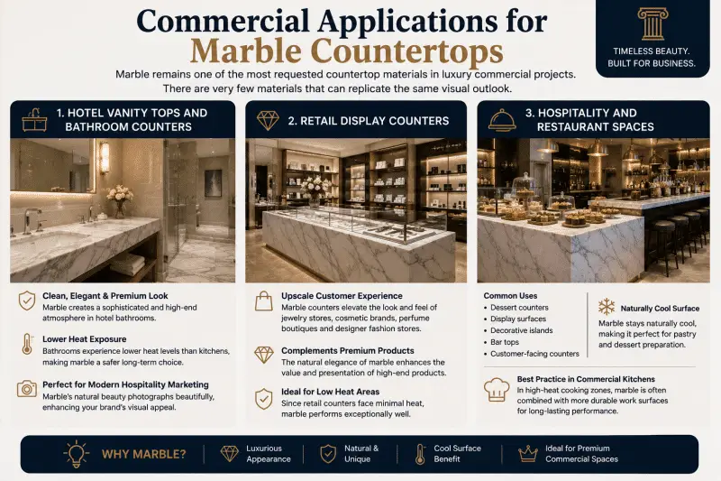 Guide des comptoirs en marbre&nbsp;: résistance à la chaleur, conception et applications commerciales 03 Guide des comptoirs en marbre&nbsp;: résistance à la chaleur, conception et applications commerciales 3