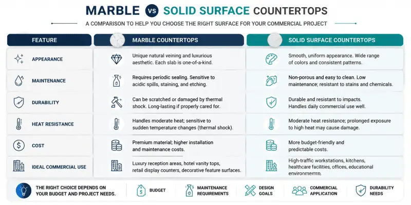 Guide des comptoirs en marbre&nbsp;: résistance à la chaleur, conception et applications commerciales 05 Guide des comptoirs en marbre&nbsp;: résistance à la chaleur, conception et applications commerciales 5